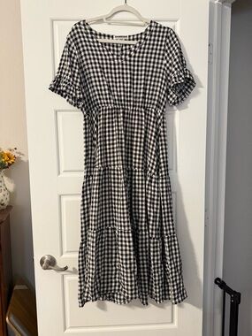 Wish Black & White Gingham Tiered Maxi Dress